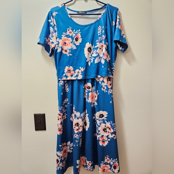 Blue Floral Maternity Dress - Picture 1 of 5